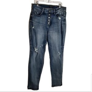 Judy Blue Jeans Women's 16W Boyfriend Fit Distressed Button Fly High Rise Blue